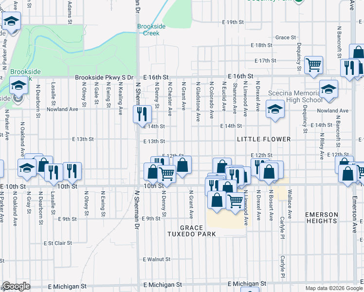 map of restaurants, bars, coffee shops, grocery stores, and more near 1304 North Grant Avenue in Indianapolis