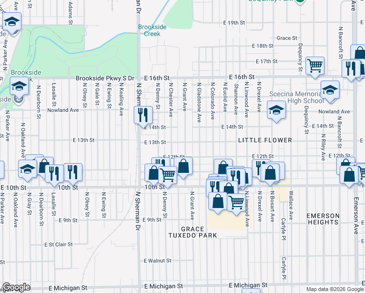 map of restaurants, bars, coffee shops, grocery stores, and more near 1304 North Grant Avenue in Indianapolis