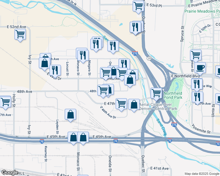 map of restaurants, bars, coffee shops, grocery stores, and more near 6830 East 49th Avenue in Commerce City