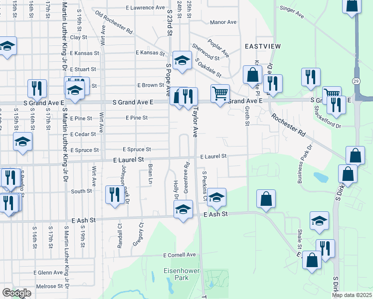 map of restaurants, bars, coffee shops, grocery stores, and more near 72 Alken Court in Springfield