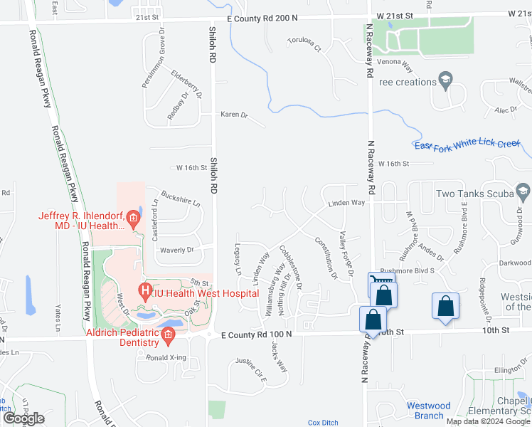 map of restaurants, bars, coffee shops, grocery stores, and more near 10669 Powder Horn X-ing in Indianapolis