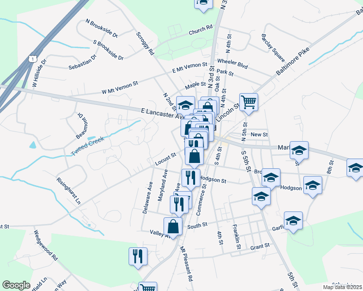 map of restaurants, bars, coffee shops, grocery stores, and more near 53 Western Terrace in Oxford