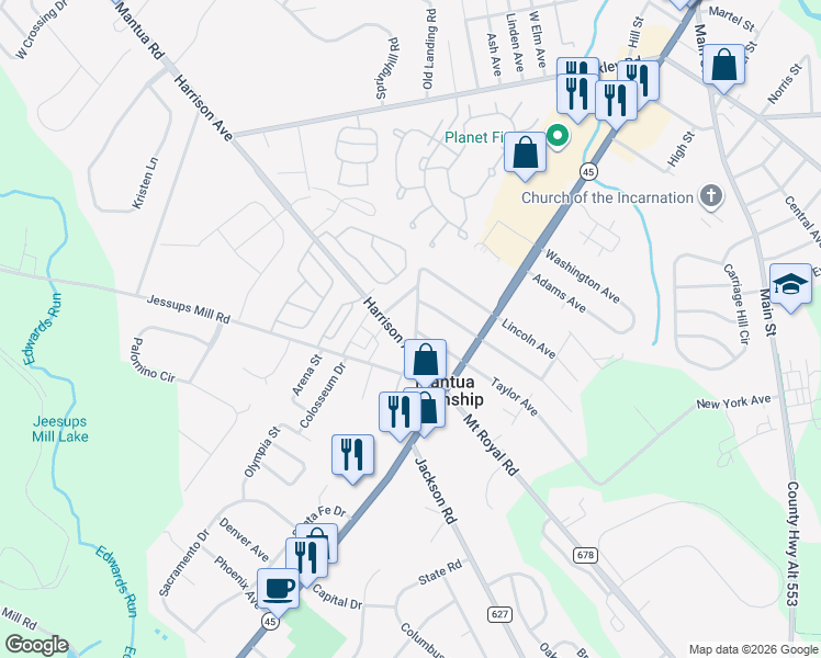 map of restaurants, bars, coffee shops, grocery stores, and more near 209 West Landing Road in Gloucester County