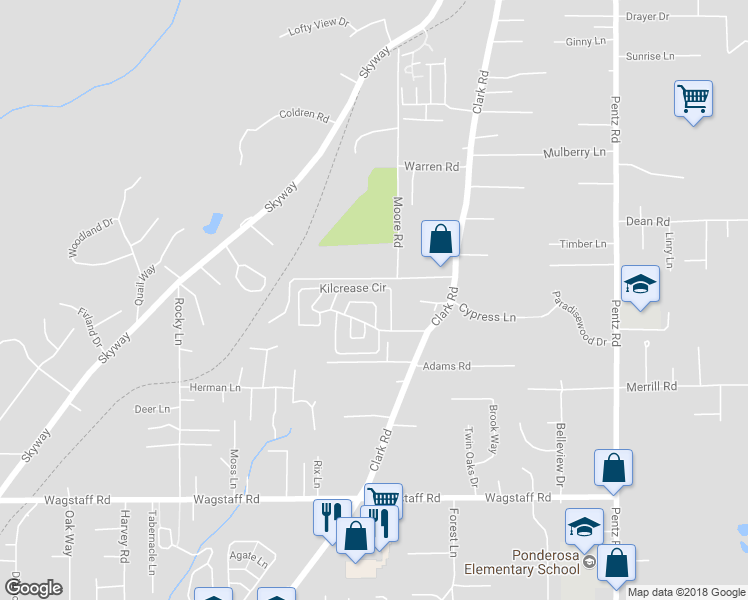 map of restaurants, bars, coffee shops, grocery stores, and more near 1461 Kristin Court in Paradise