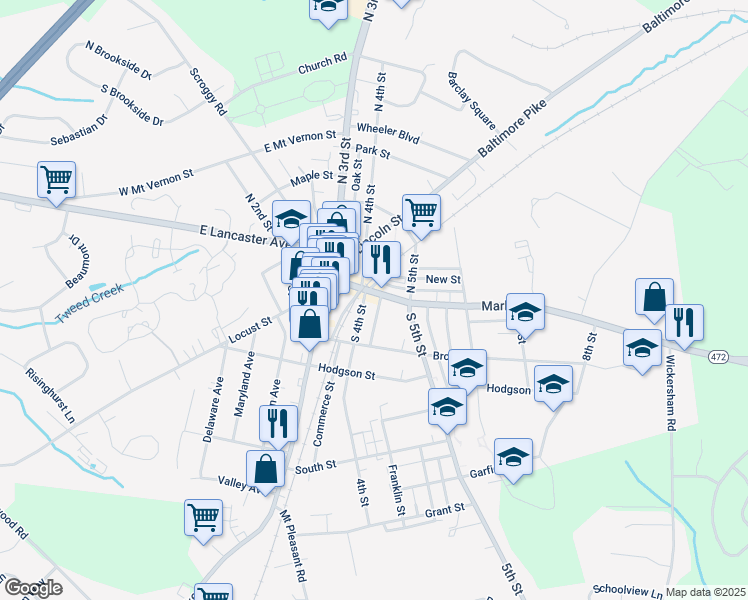 map of restaurants, bars, coffee shops, grocery stores, and more near 406 Market Street in Oxford