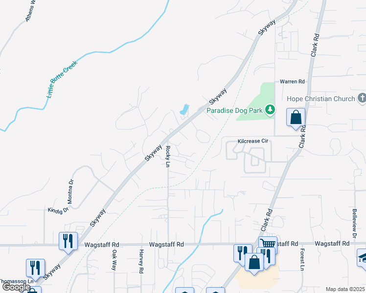 map of restaurants, bars, coffee shops, grocery stores, and more near 1323 Taylor Lane in Paradise