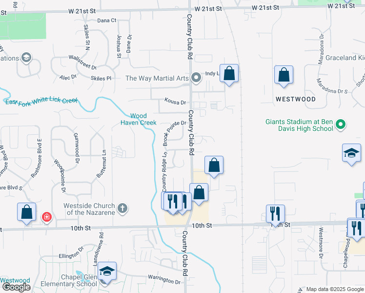 map of restaurants, bars, coffee shops, grocery stores, and more near 8312 Country Ridge Drive in Indianapolis