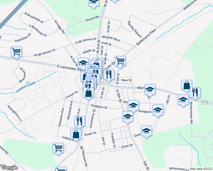 map of restaurants, bars, coffee shops, grocery stores, and more near 406 Market Street in Oxford