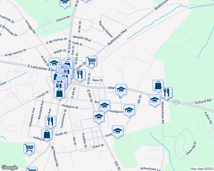 map of restaurants, bars, coffee shops, grocery stores, and more near 607 Market Street in Oxford