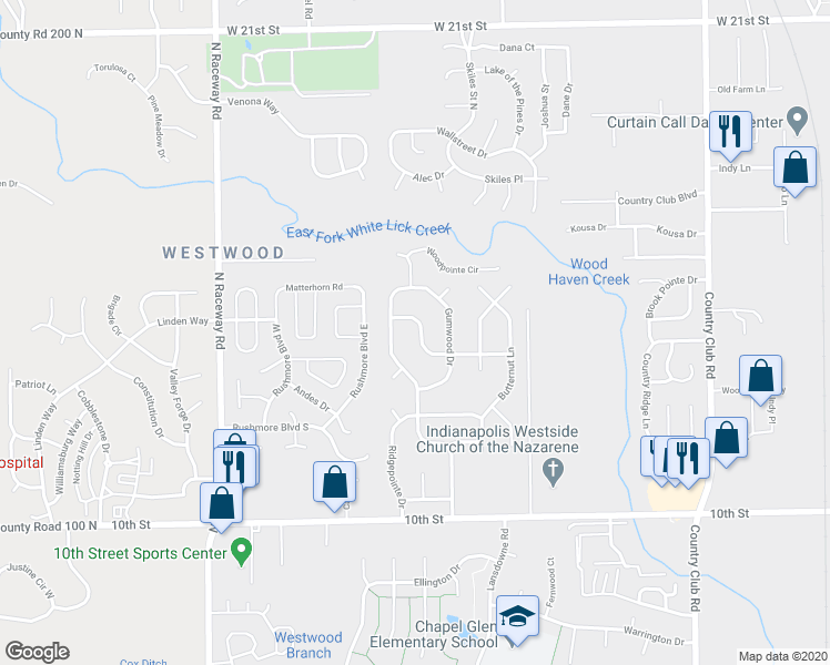 map of restaurants, bars, coffee shops, grocery stores, and more near 8843 Timberwood Drive in Indianapolis