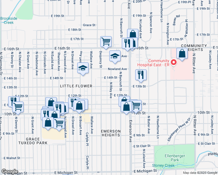 map of restaurants, bars, coffee shops, grocery stores, and more near 1236 North Riley Avenue in Indianapolis
