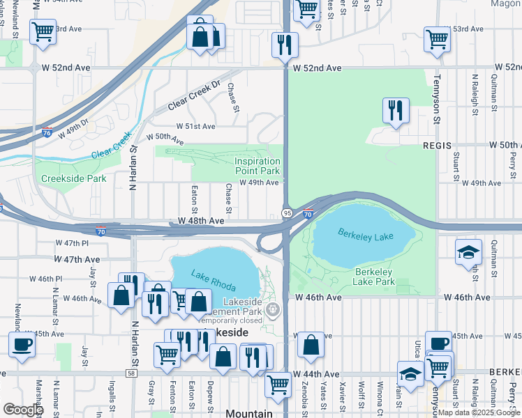 map of restaurants, bars, coffee shops, grocery stores, and more near 4816 Benton Street in Denver