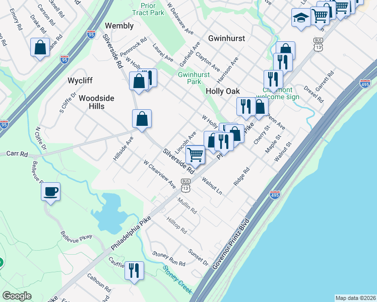 map of restaurants, bars, coffee shops, grocery stores, and more near 8 Perkins Avenue in Wilmington