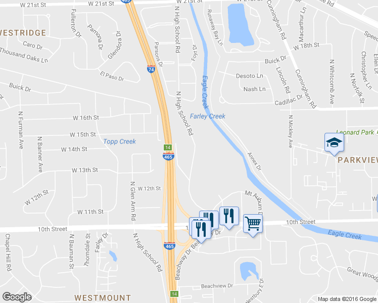 map of restaurants, bars, coffee shops, grocery stores, and more near 6346 Gifford Drive in Indianapolis