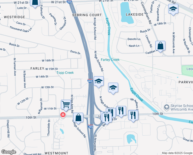map of restaurants, bars, coffee shops, grocery stores, and more near 6346 Gifford Drive in Indianapolis