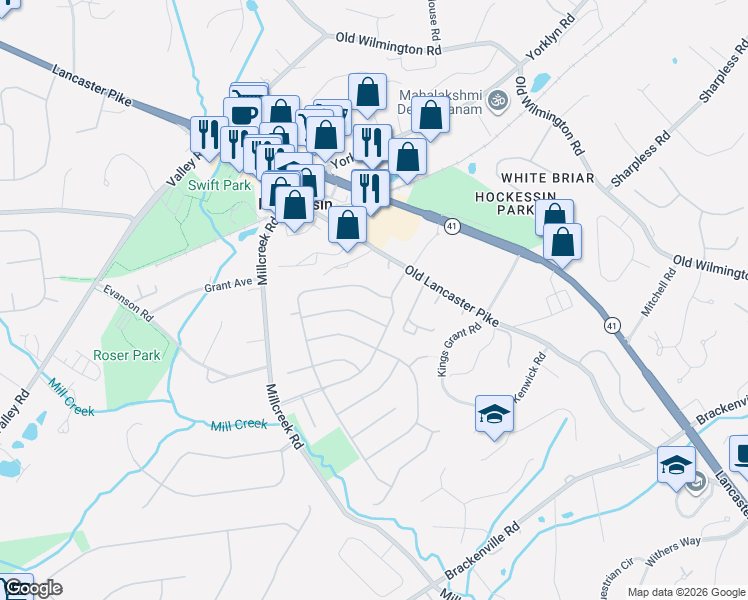 map of restaurants, bars, coffee shops, grocery stores, and more near 566 Hemingway Drive in Hockessin