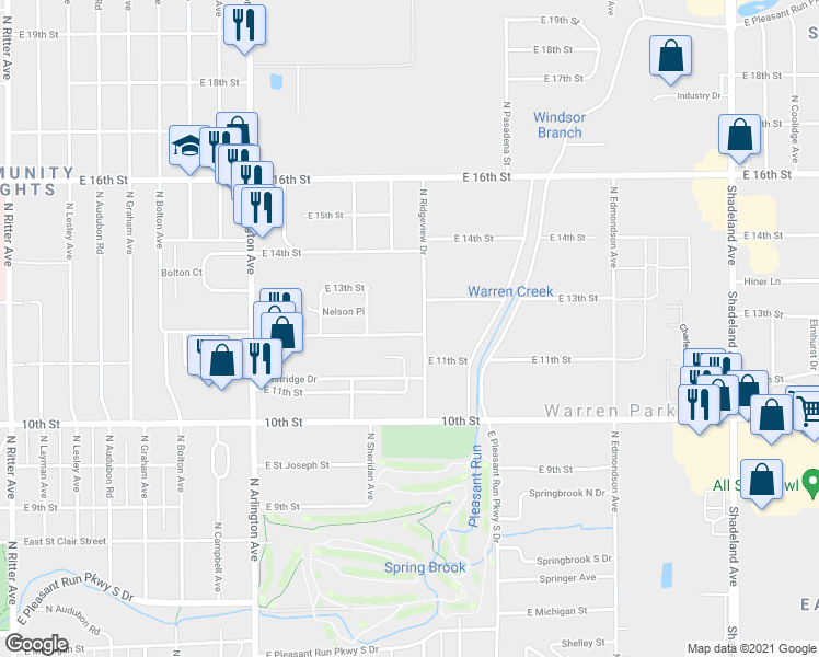 map of restaurants, bars, coffee shops, grocery stores, and more near 6226 East 12th Street in Indianapolis
