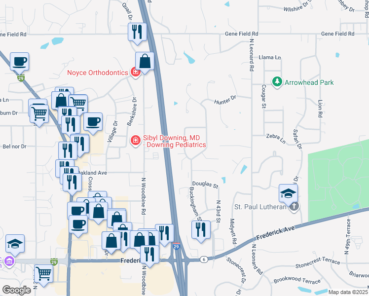 map of restaurants, bars, coffee shops, grocery stores, and more near 4206 Beck Circle in Saint Joseph