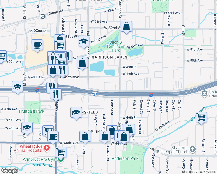 map of restaurants, bars, coffee shops, grocery stores, and more near 9325 West 48th Avenue in Wheat Ridge