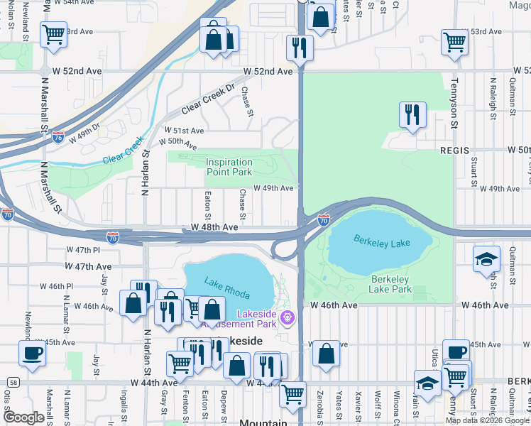 map of restaurants, bars, coffee shops, grocery stores, and more near 4816 Benton Street in Denver