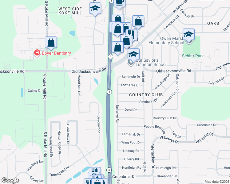 map of restaurants, bars, coffee shops, grocery stores, and more near 27-49 Bellerive Road in Springfield