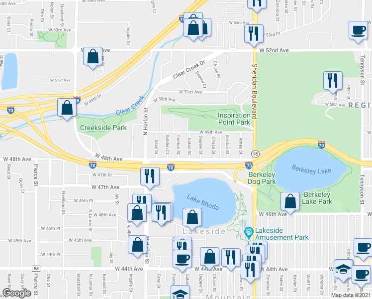 map of restaurants, bars, coffee shops, grocery stores, and more near 4840 Eaton Street in Denver