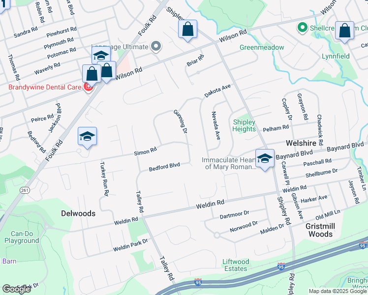 map of restaurants, bars, coffee shops, grocery stores, and more near 4636 Simon Road in Wilmington