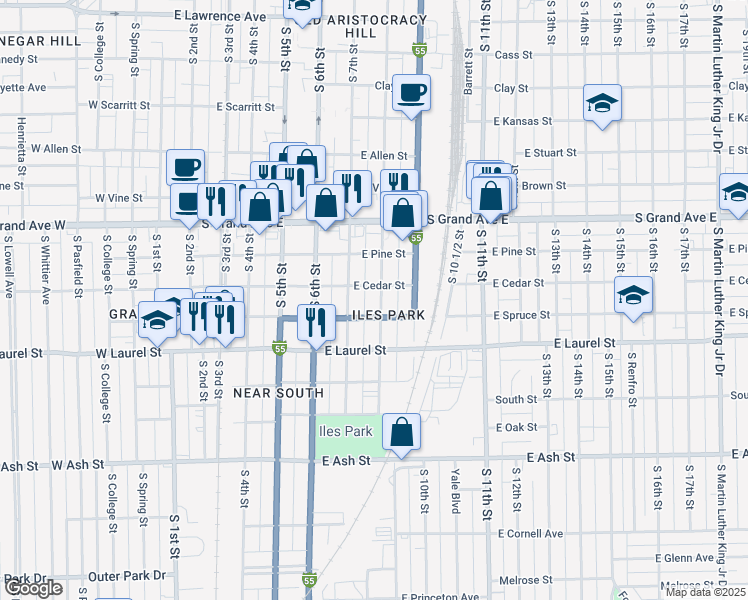 map of restaurants, bars, coffee shops, grocery stores, and more near 1617 South 8th Street in Springfield
