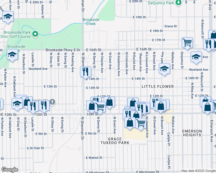 map of restaurants, bars, coffee shops, grocery stores, and more near 1304 North Grant Avenue in Indianapolis