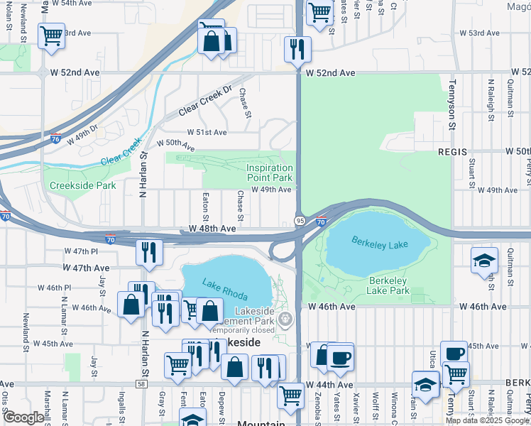 map of restaurants, bars, coffee shops, grocery stores, and more near 4816 Benton Street in Denver