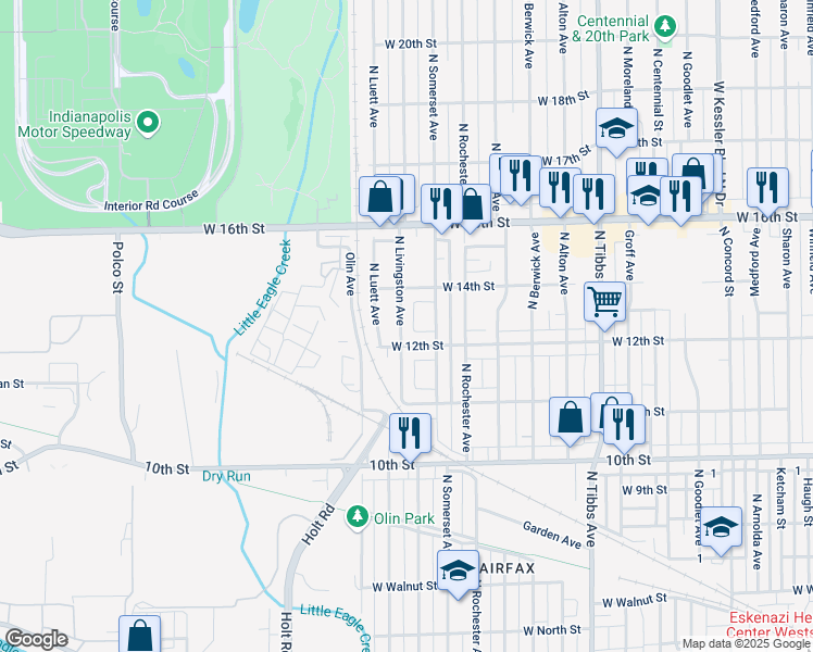 map of restaurants, bars, coffee shops, grocery stores, and more near 1221 North Livingston Avenue in Indianapolis