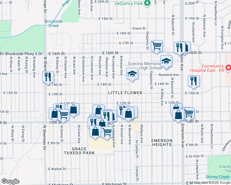 map of restaurants, bars, coffee shops, grocery stores, and more near 1301 North Linwood Avenue in Indianapolis