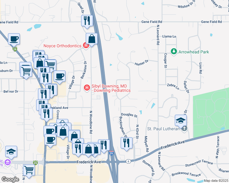 map of restaurants, bars, coffee shops, grocery stores, and more near 1914 North 42nd Street in Saint Joseph