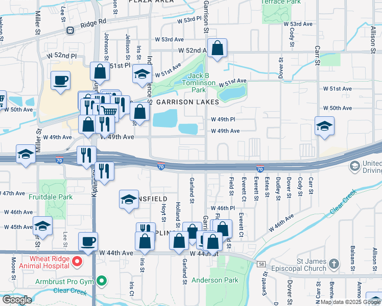 map of restaurants, bars, coffee shops, grocery stores, and more near 9325 West 48th Avenue in Wheat Ridge