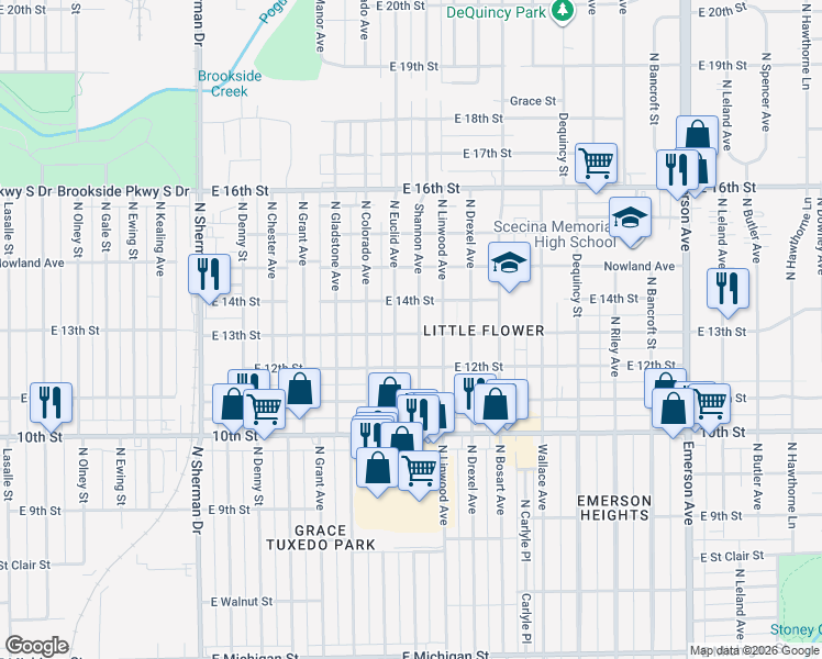 map of restaurants, bars, coffee shops, grocery stores, and more near 1236 Shannon Avenue in Indianapolis