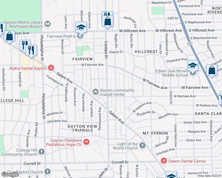 map of restaurants, bars, coffee shops, grocery stores, and more near 2026 Catalpa Drive in Dayton