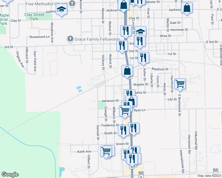 map of restaurants, bars, coffee shops, grocery stores, and more near 201-299 Williams St in Chillicothe