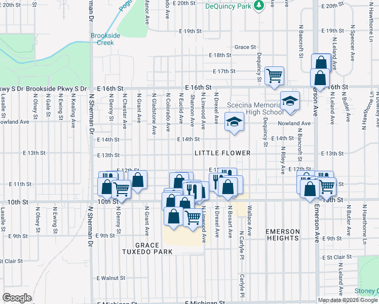 map of restaurants, bars, coffee shops, grocery stores, and more near 1236 Shannon Avenue in Indianapolis
