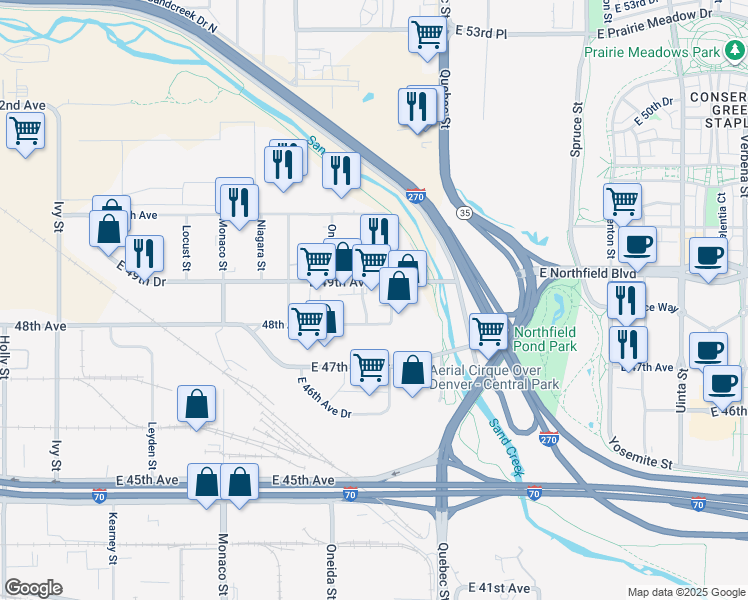 map of restaurants, bars, coffee shops, grocery stores, and more near 4850 Olive Street in Commerce City