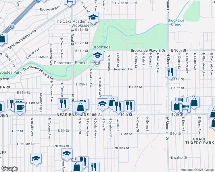 map of restaurants, bars, coffee shops, grocery stores, and more near 1238 North Dearborn Street in Indianapolis