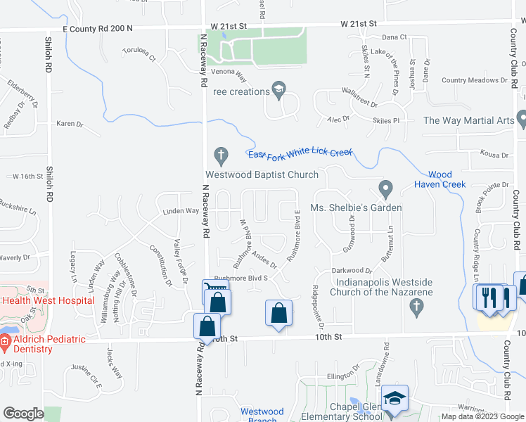 map of restaurants, bars, coffee shops, grocery stores, and more near 1438 Everest Lane in Indianapolis