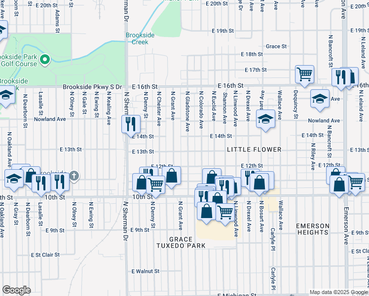map of restaurants, bars, coffee shops, grocery stores, and more near 1304 North Gladstone Avenue in Indianapolis