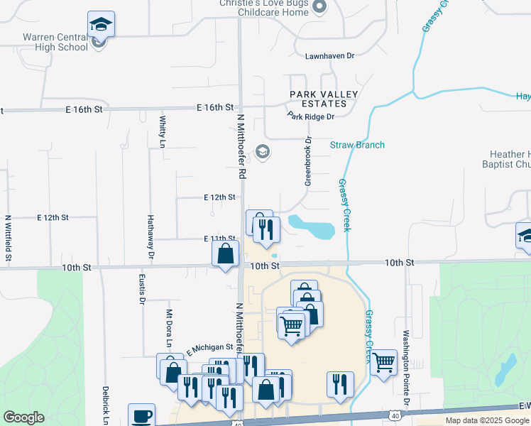 map of restaurants, bars, coffee shops, grocery stores, and more near 10081 Greenbrook Trail in Indianapolis
