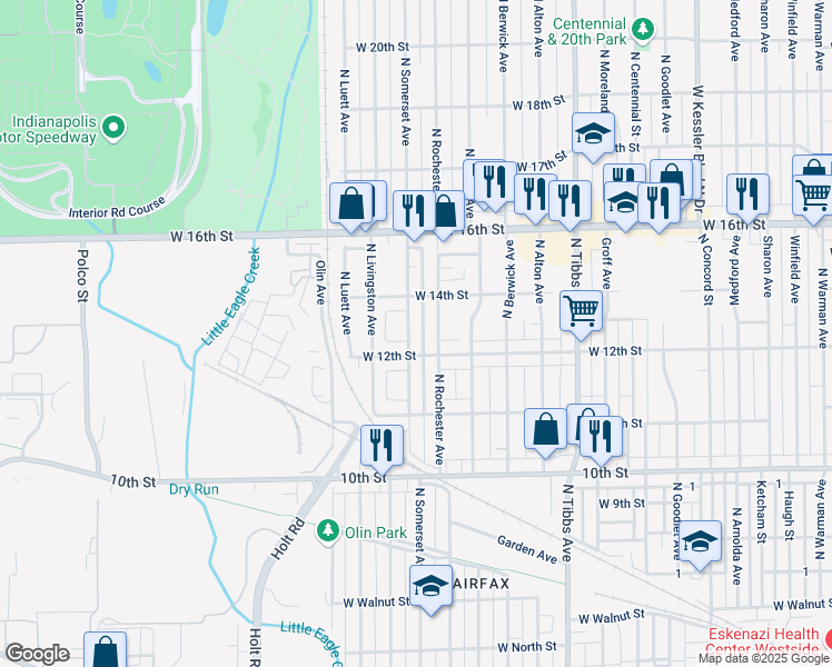 map of restaurants, bars, coffee shops, grocery stores, and more near 1214 North Rochester Avenue in Indianapolis