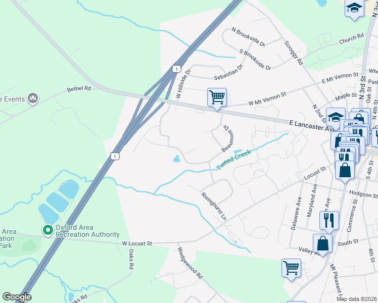 map of restaurants, bars, coffee shops, grocery stores, and more near Radcliffe Court in Oxford