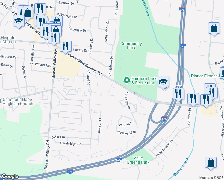 map of restaurants, bars, coffee shops, grocery stores, and more near in Fairborn