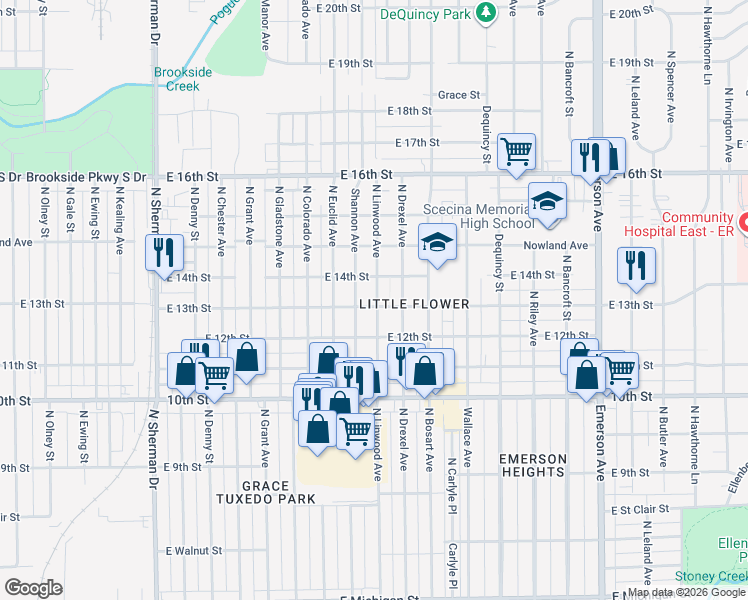 map of restaurants, bars, coffee shops, grocery stores, and more near 1301 North Linwood Avenue in Indianapolis