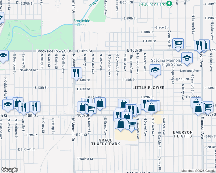 map of restaurants, bars, coffee shops, grocery stores, and more near 1304 North Gladstone Avenue in Indianapolis