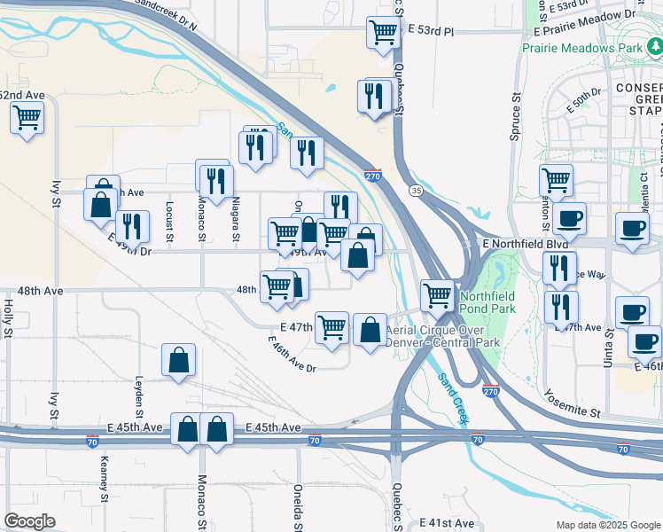 map of restaurants, bars, coffee shops, grocery stores, and more near 4850 Olive Street in Commerce City