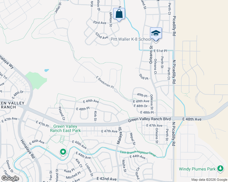 map of restaurants, bars, coffee shops, grocery stores, and more near 21008 East Beekman Place in Denver